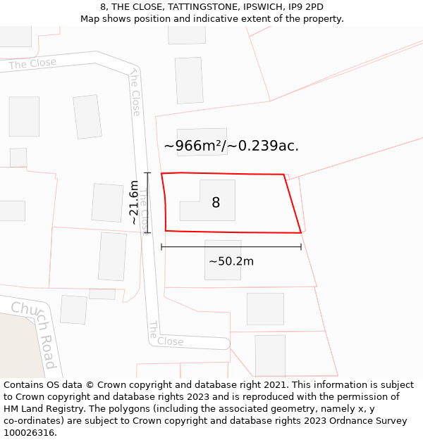 8, THE CLOSE, TATTINGSTONE, IPSWICH, IP9 2PD: Plot and title map