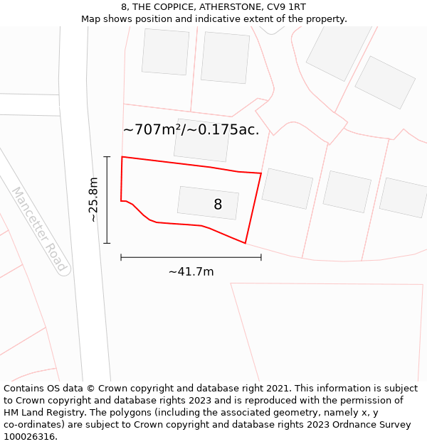 8, THE COPPICE, ATHERSTONE, CV9 1RT: Plot and title map