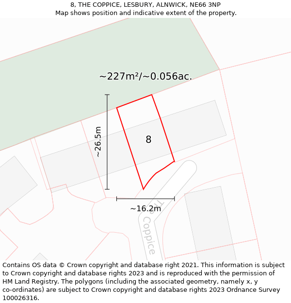 8, THE COPPICE, LESBURY, ALNWICK, NE66 3NP: Plot and title map