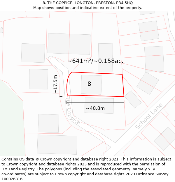 8, THE COPPICE, LONGTON, PRESTON, PR4 5HQ: Plot and title map