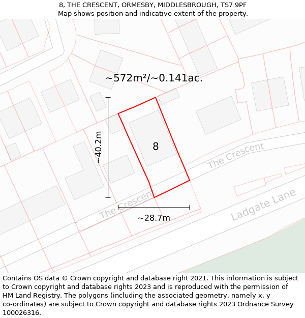 8, THE CRESCENT, ORMESBY, MIDDLESBROUGH, TS7 9PF: Plot and title map