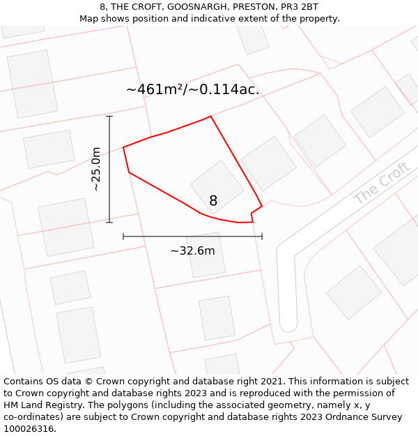 8, THE CROFT, GOOSNARGH, PRESTON, PR3 2BT: Plot and title map