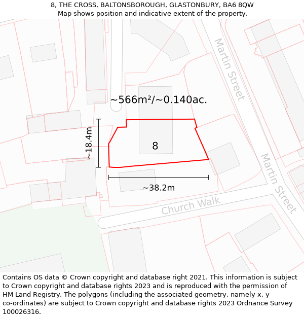 8, THE CROSS, BALTONSBOROUGH, GLASTONBURY, BA6 8QW: Plot and title map