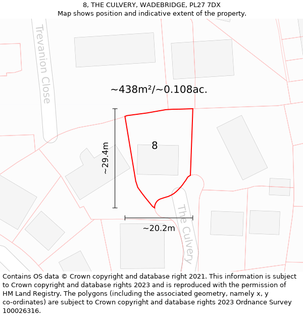 8, THE CULVERY, WADEBRIDGE, PL27 7DX: Plot and title map