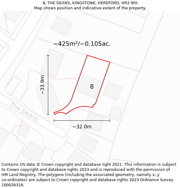 8, THE DEANS, KINGSTONE, HEREFORD, HR2 9FA: Plot and title map