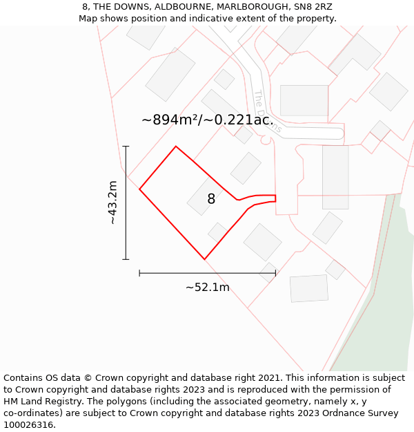 8, THE DOWNS, ALDBOURNE, MARLBOROUGH, SN8 2RZ: Plot and title map