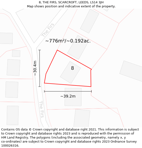 8, THE FIRS, SCARCROFT, LEEDS, LS14 3JH: Plot and title map
