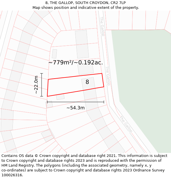 8, THE GALLOP, SOUTH CROYDON, CR2 7LP: Plot and title map