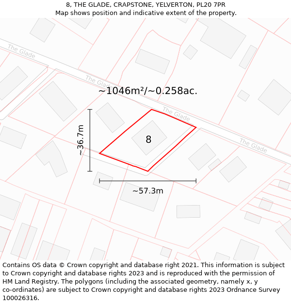 8, THE GLADE, CRAPSTONE, YELVERTON, PL20 7PR: Plot and title map