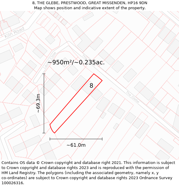8, THE GLEBE, PRESTWOOD, GREAT MISSENDEN, HP16 9DN: Plot and title map