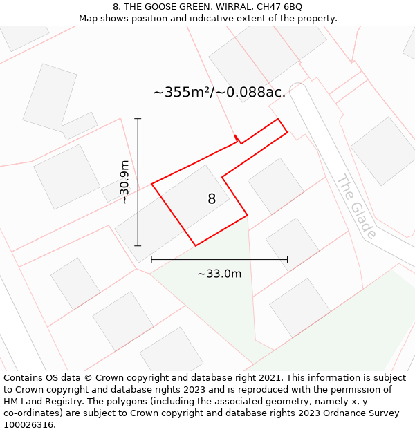 8, THE GOOSE GREEN, WIRRAL, CH47 6BQ: Plot and title map