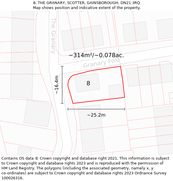 8, THE GRANARY, SCOTTER, GAINSBOROUGH, DN21 3RQ: Plot and title map