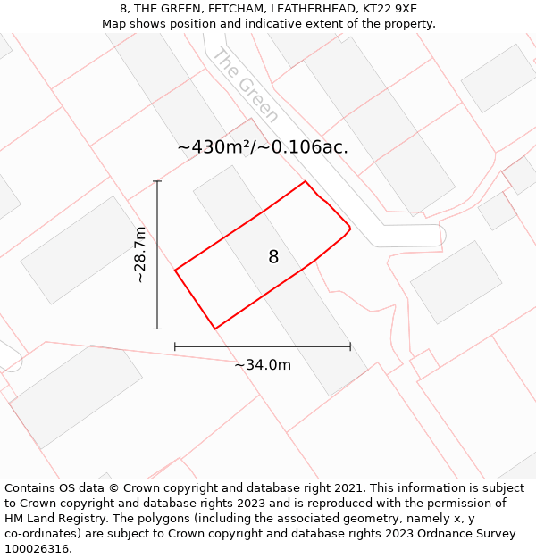 8, THE GREEN, FETCHAM, LEATHERHEAD, KT22 9XE: Plot and title map