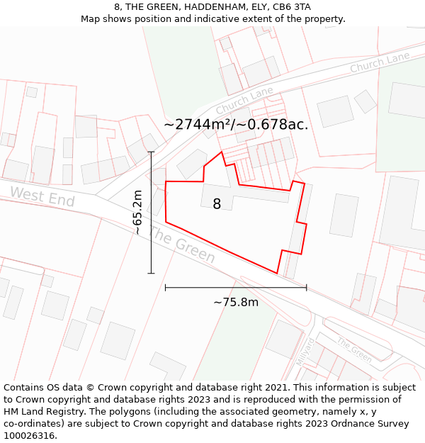 8, THE GREEN, HADDENHAM, ELY, CB6 3TA: Plot and title map