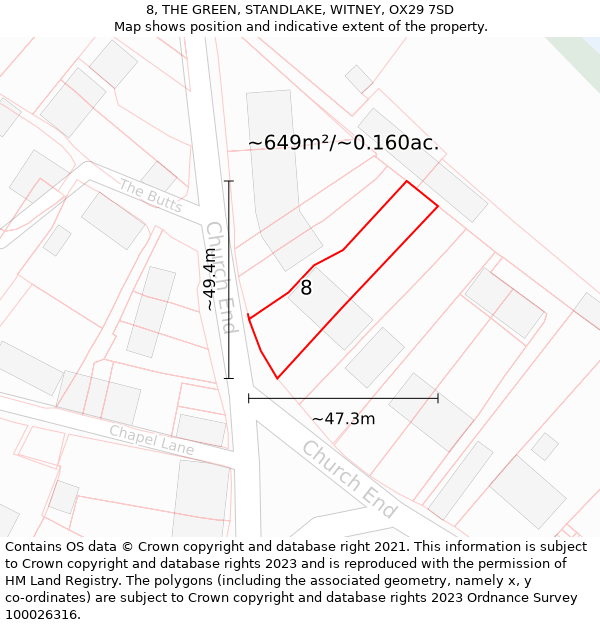 8, THE GREEN, STANDLAKE, WITNEY, OX29 7SD: Plot and title map