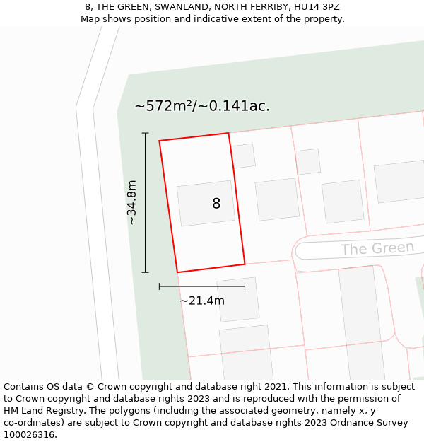 8, THE GREEN, SWANLAND, NORTH FERRIBY, HU14 3PZ: Plot and title map