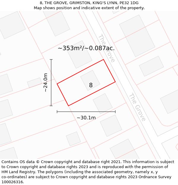 8, THE GROVE, GRIMSTON, KING'S LYNN, PE32 1DG: Plot and title map