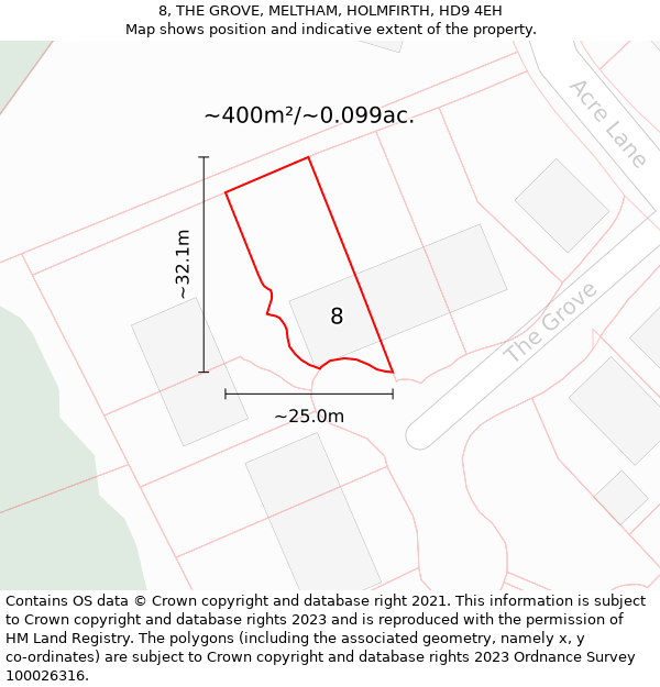 8, THE GROVE, MELTHAM, HOLMFIRTH, HD9 4EH: Plot and title map