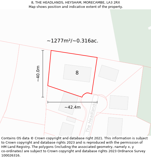 8, THE HEADLANDS, HEYSHAM, MORECAMBE, LA3 2RX: Plot and title map