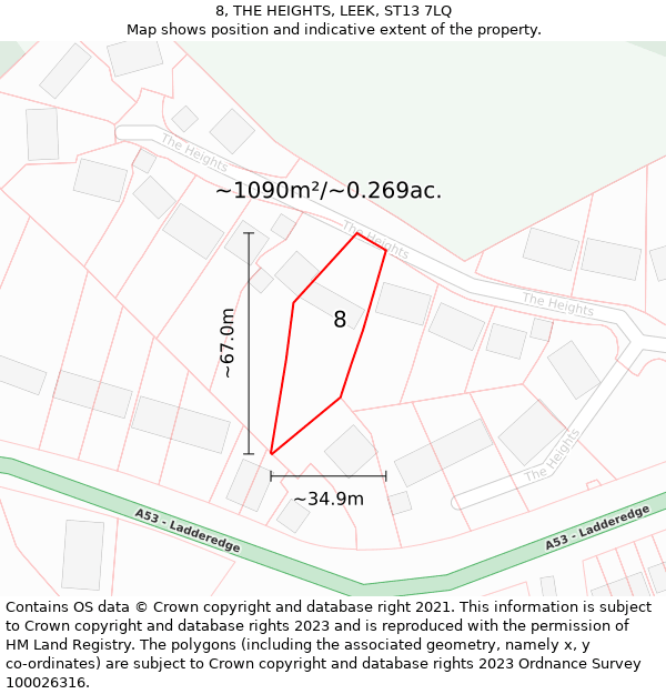 8, THE HEIGHTS, LEEK, ST13 7LQ: Plot and title map