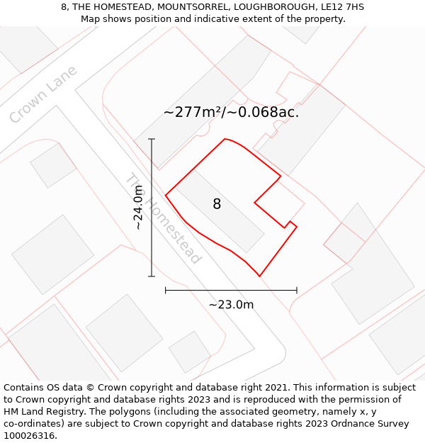 8, THE HOMESTEAD, MOUNTSORREL, LOUGHBOROUGH, LE12 7HS: Plot and title map