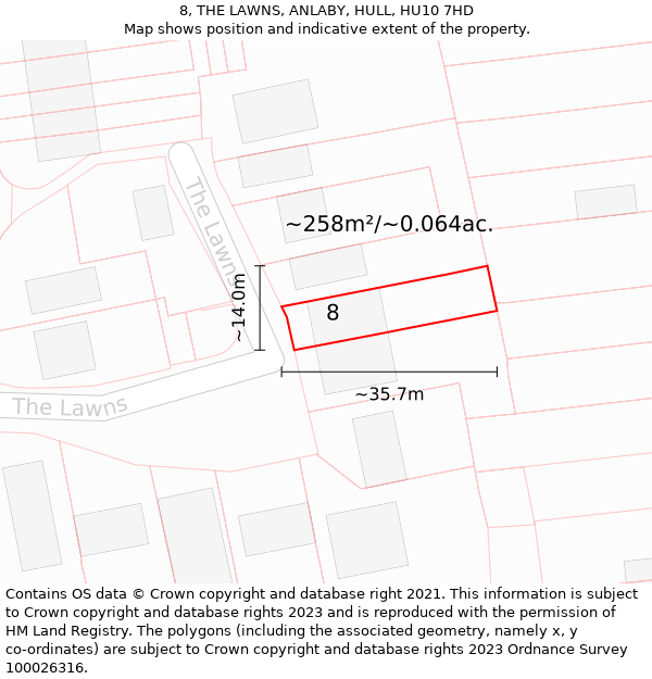 8, THE LAWNS, ANLABY, HULL, HU10 7HD: Plot and title map