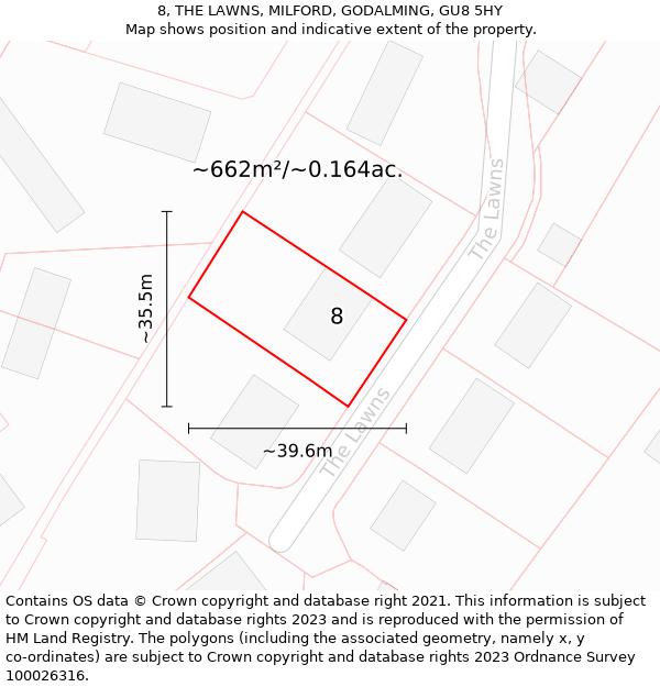 8, THE LAWNS, MILFORD, GODALMING, GU8 5HY: Plot and title map