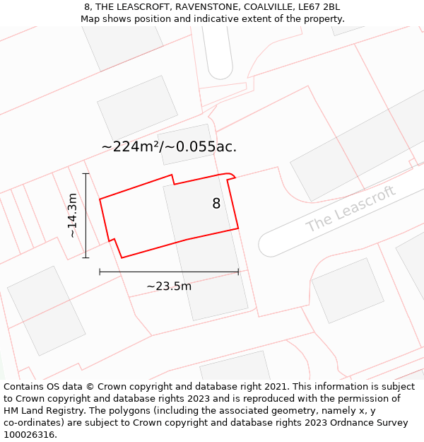 8, THE LEASCROFT, RAVENSTONE, COALVILLE, LE67 2BL: Plot and title map