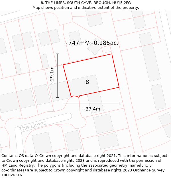 8, THE LIMES, SOUTH CAVE, BROUGH, HU15 2FG: Plot and title map