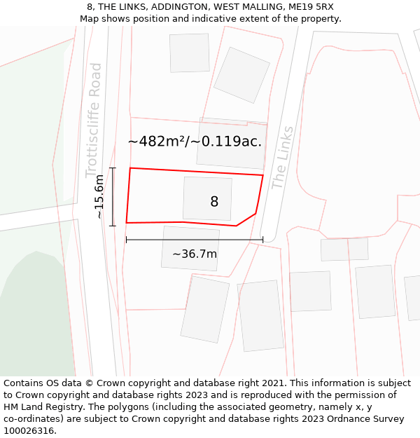 8, THE LINKS, ADDINGTON, WEST MALLING, ME19 5RX: Plot and title map