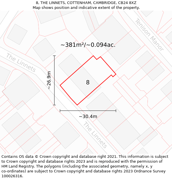 8, THE LINNETS, COTTENHAM, CAMBRIDGE, CB24 8XZ: Plot and title map