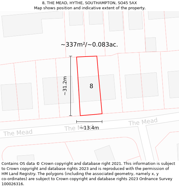 8, THE MEAD, HYTHE, SOUTHAMPTON, SO45 5AX: Plot and title map