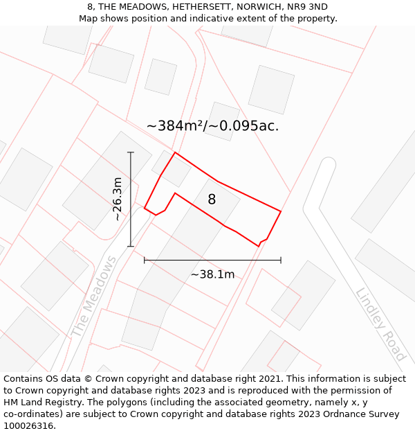 8, THE MEADOWS, HETHERSETT, NORWICH, NR9 3ND: Plot and title map