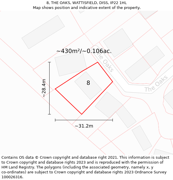 8, THE OAKS, WATTISFIELD, DISS, IP22 1HL: Plot and title map