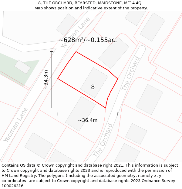 8, THE ORCHARD, BEARSTED, MAIDSTONE, ME14 4QL: Plot and title map