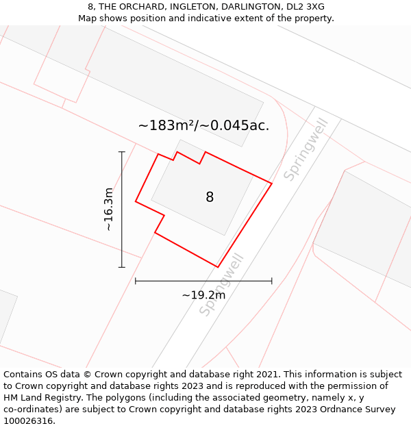 8, THE ORCHARD, INGLETON, DARLINGTON, DL2 3XG: Plot and title map