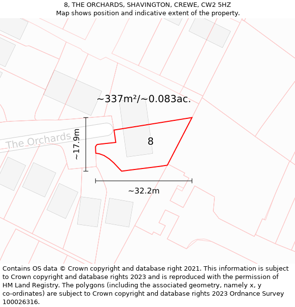 8, THE ORCHARDS, SHAVINGTON, CREWE, CW2 5HZ: Plot and title map