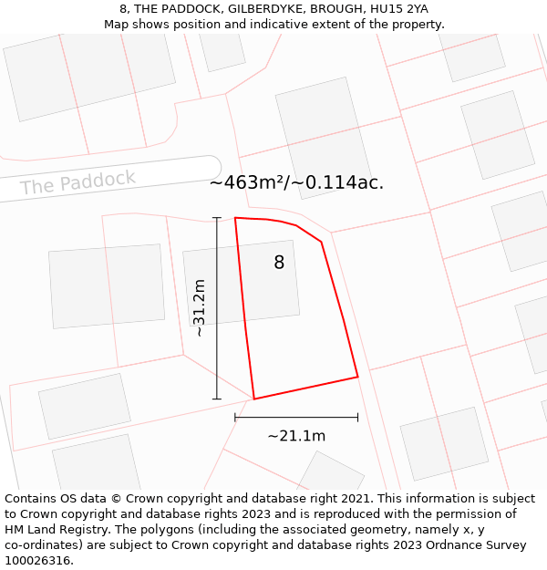 8, THE PADDOCK, GILBERDYKE, BROUGH, HU15 2YA: Plot and title map