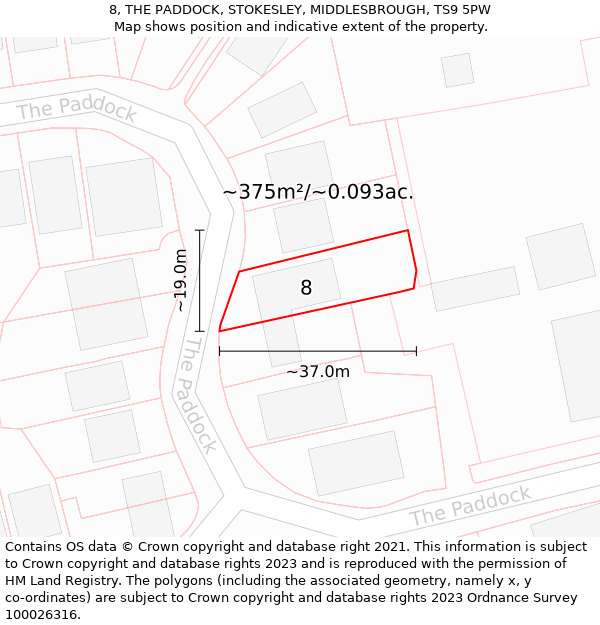 8, THE PADDOCK, STOKESLEY, MIDDLESBROUGH, TS9 5PW: Plot and title map