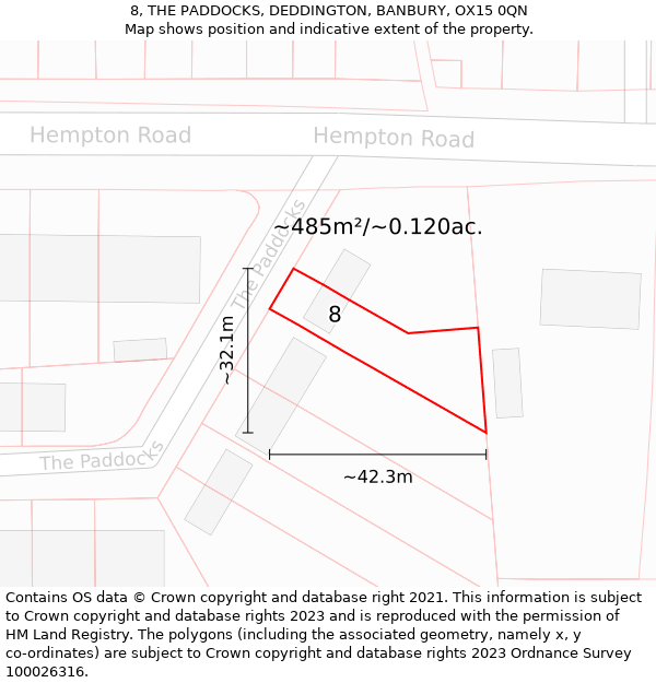 8, THE PADDOCKS, DEDDINGTON, BANBURY, OX15 0QN: Plot and title map