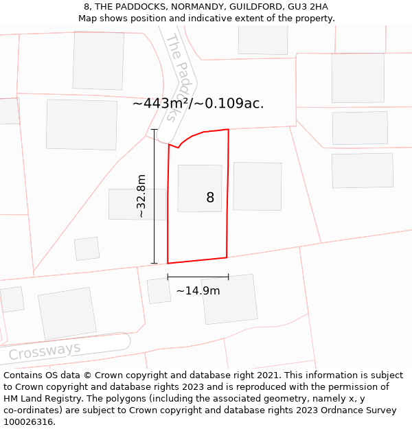 8, THE PADDOCKS, NORMANDY, GUILDFORD, GU3 2HA: Plot and title map