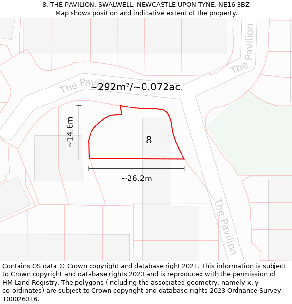 8, THE PAVILION, SWALWELL, NEWCASTLE UPON TYNE, NE16 3BZ: Plot and title map