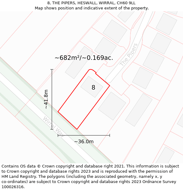 8, THE PIPERS, HESWALL, WIRRAL, CH60 9LL: Plot and title map