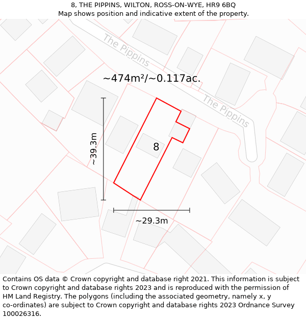 8, THE PIPPINS, WILTON, ROSS-ON-WYE, HR9 6BQ: Plot and title map