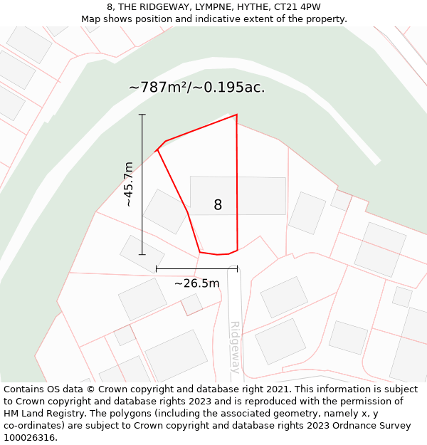 8, THE RIDGEWAY, LYMPNE, HYTHE, CT21 4PW: Plot and title map