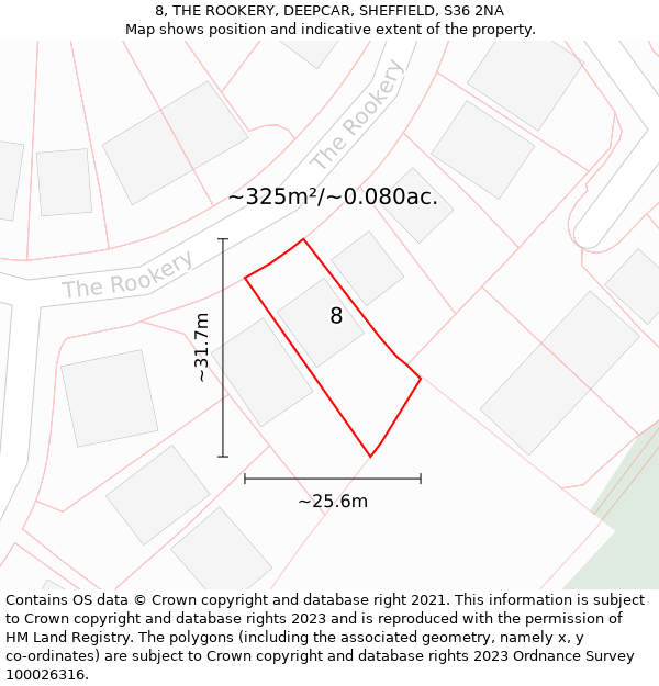 8, THE ROOKERY, DEEPCAR, SHEFFIELD, S36 2NA: Plot and title map