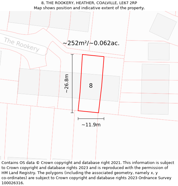 8, THE ROOKERY, HEATHER, COALVILLE, LE67 2RP: Plot and title map