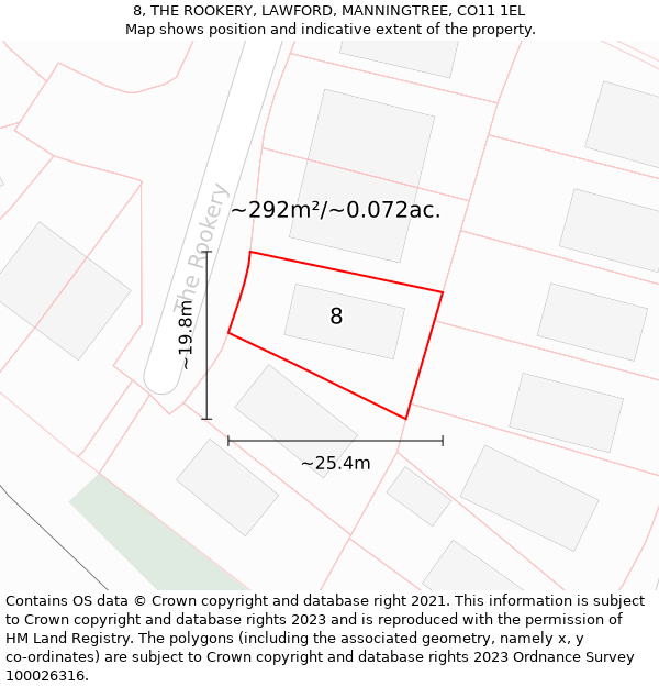 8, THE ROOKERY, LAWFORD, MANNINGTREE, CO11 1EL: Plot and title map