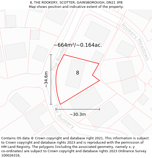 8, THE ROOKERY, SCOTTER, GAINSBOROUGH, DN21 3FB: Plot and title map