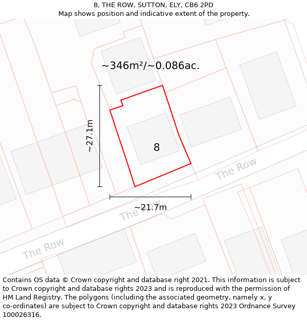 8, THE ROW, SUTTON, ELY, CB6 2PD: Plot and title map